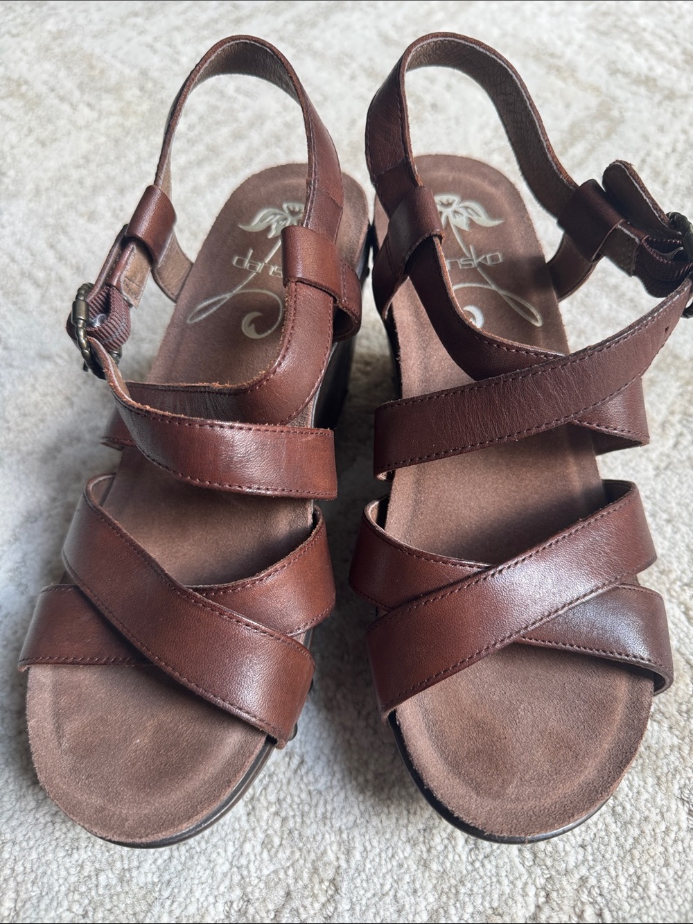 Dansko Brown Leather Crisscross Strap Sandals